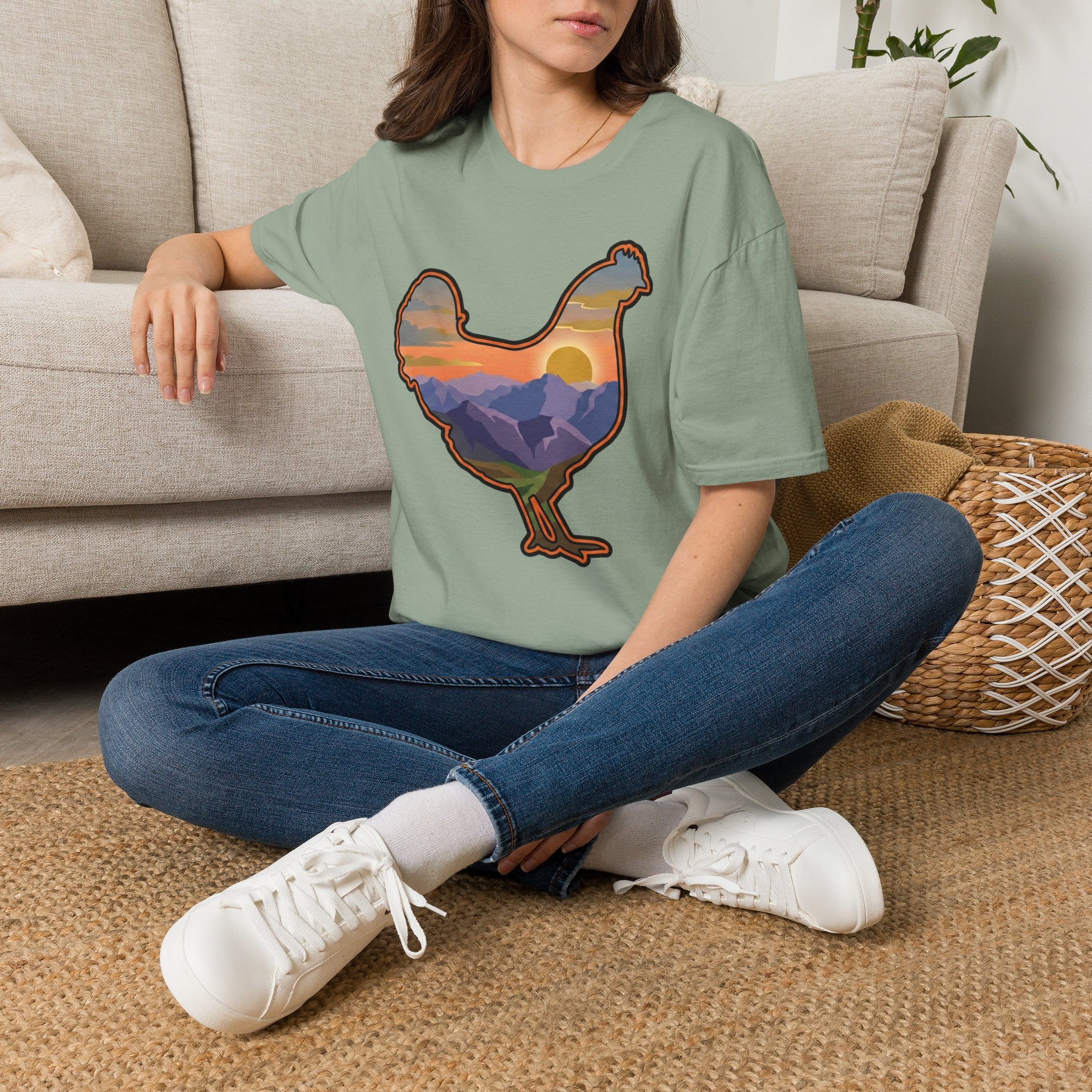 Hen Silhouette Mountain Sunset V T-Shirt