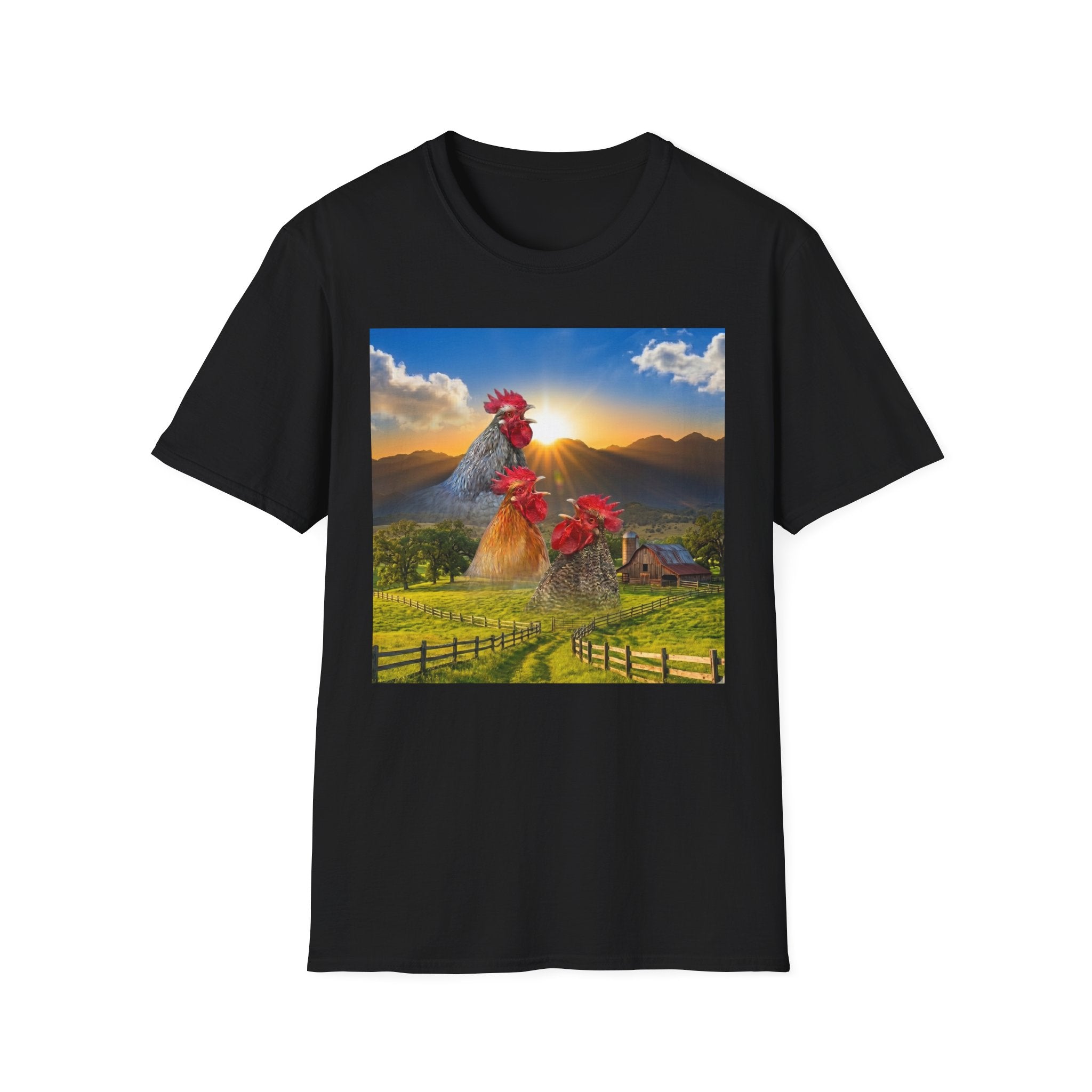 3 Rooster Sunrise Barn T-Shirt