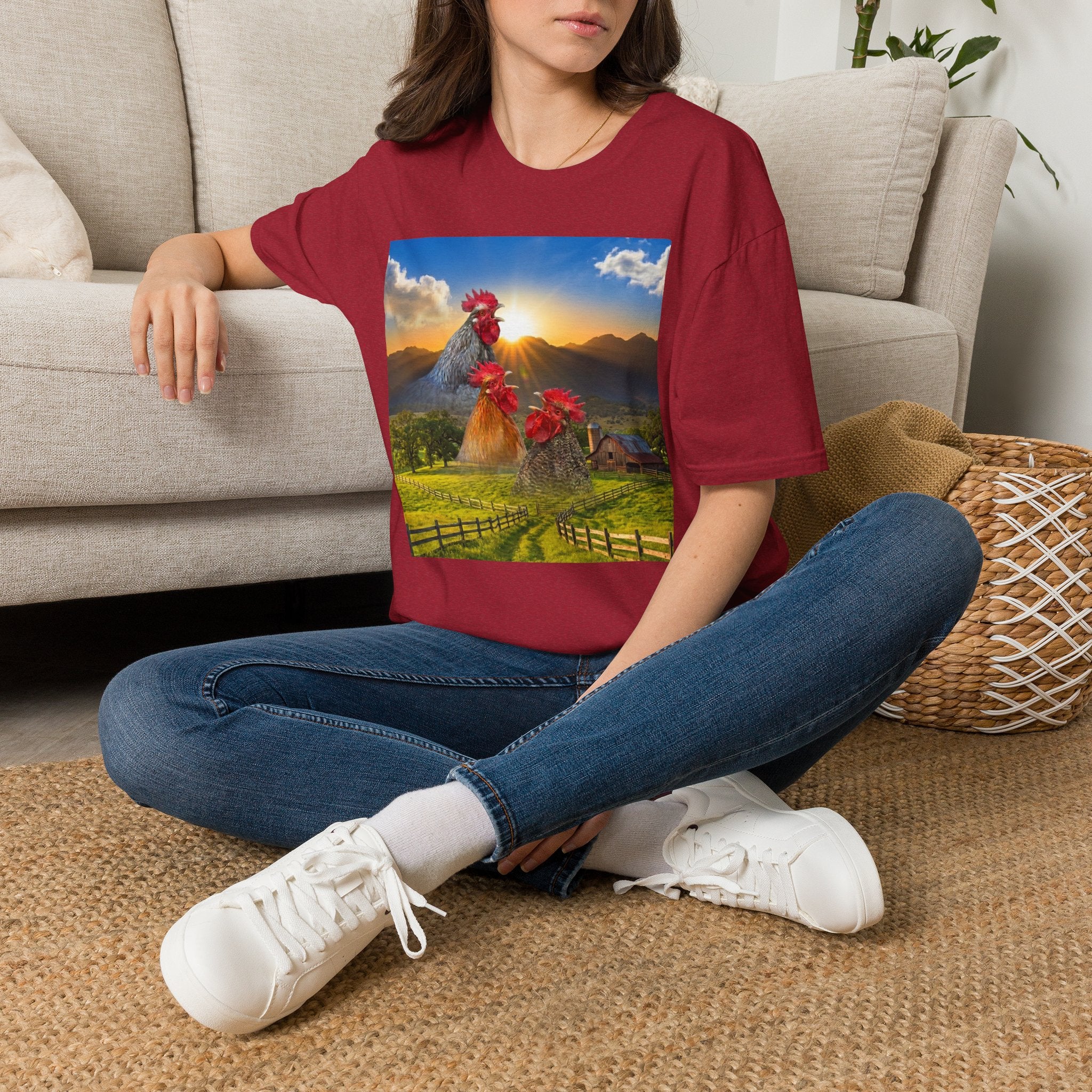 3 Rooster Sunrise Barn T-Shirt