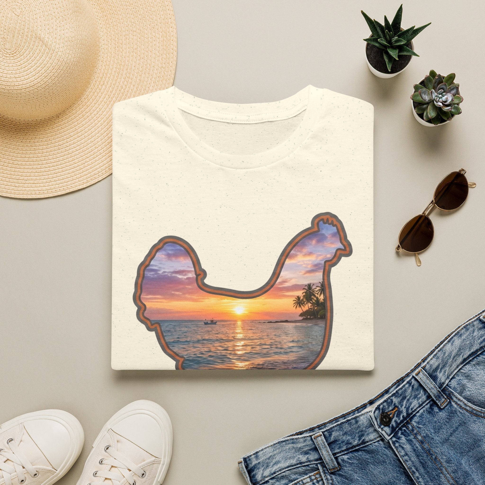 Hen Silhouette Beach T-Shirt