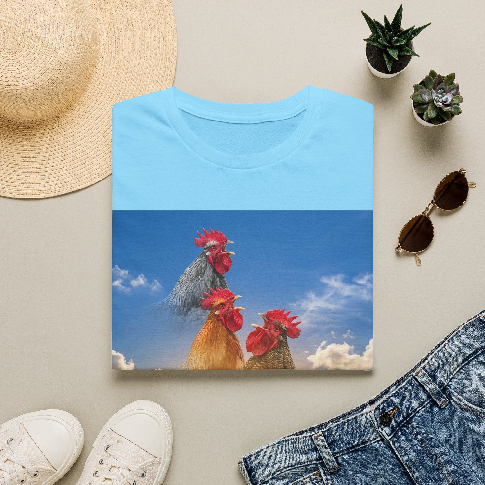 3 Rooster Sunrise Mountain T-Shirt
