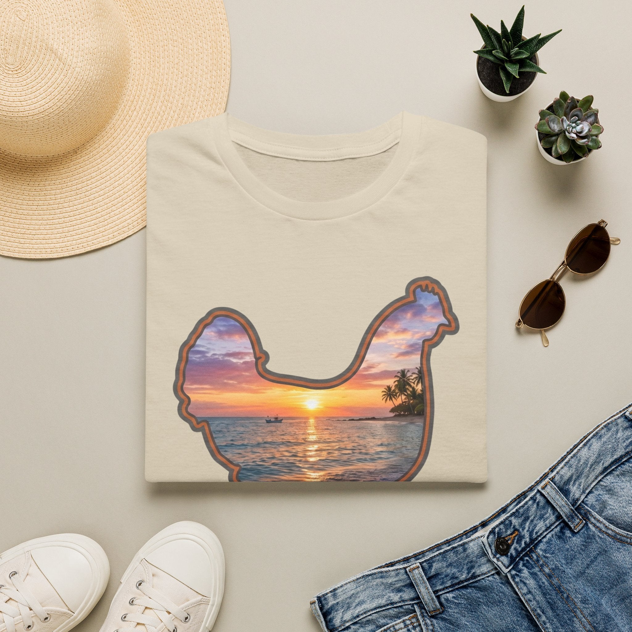 Hen Silhouette Beach T-Shirt