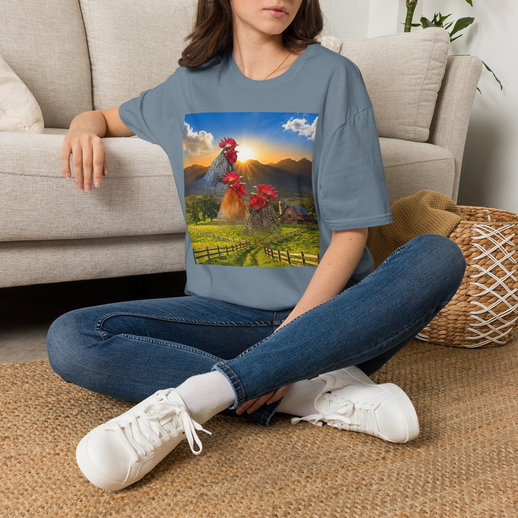 3 Rooster Sunrise Barn T-Shirt