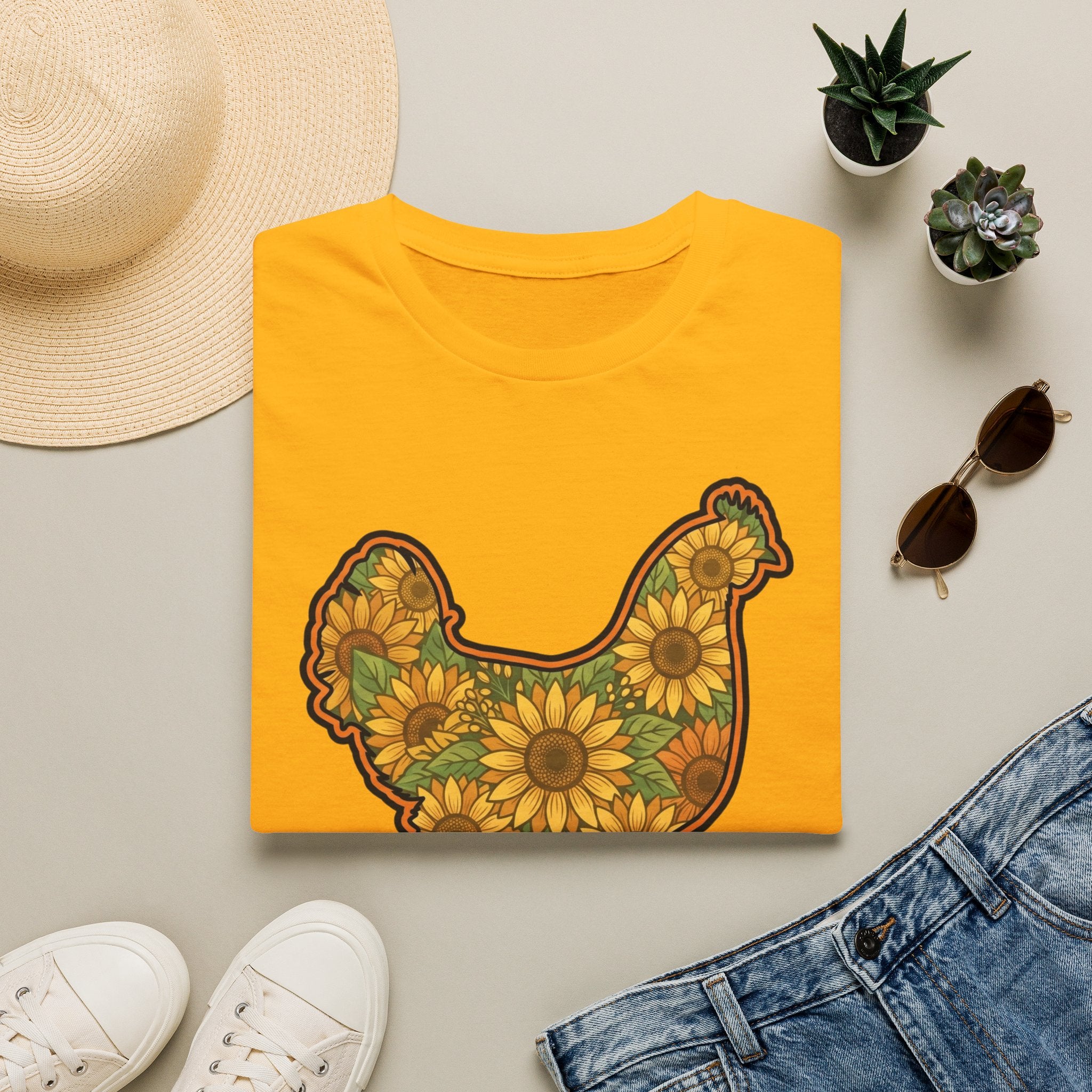Hen Silhouette Sunflower V T-Shirt