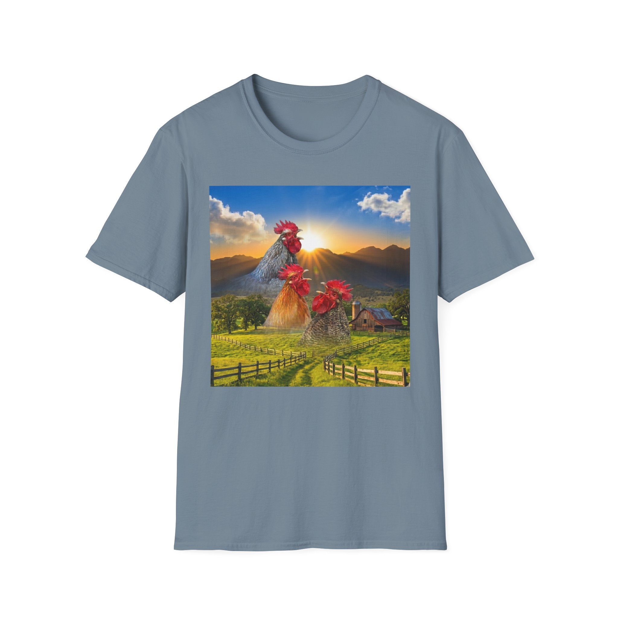 3 Rooster Sunrise Barn T-Shirt