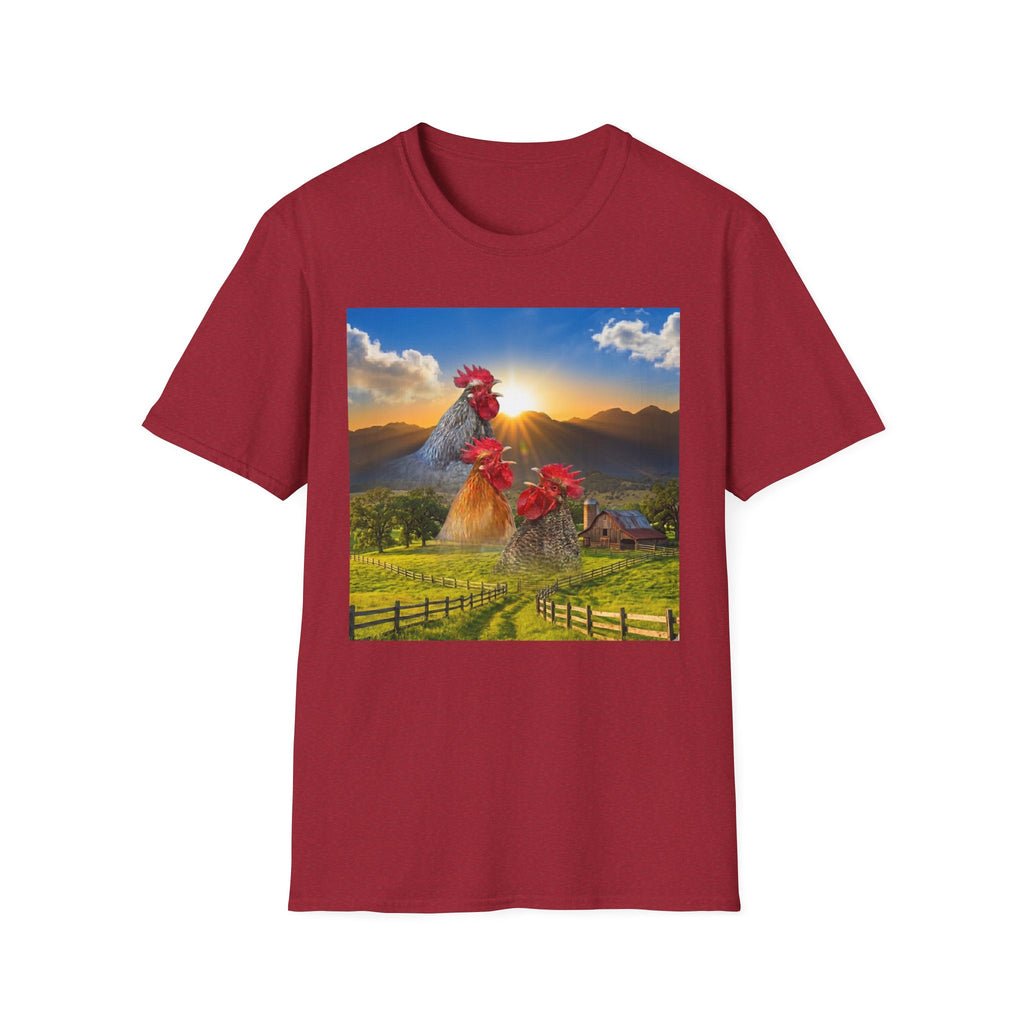 3 Rooster Sunrise Barn T-Shirt