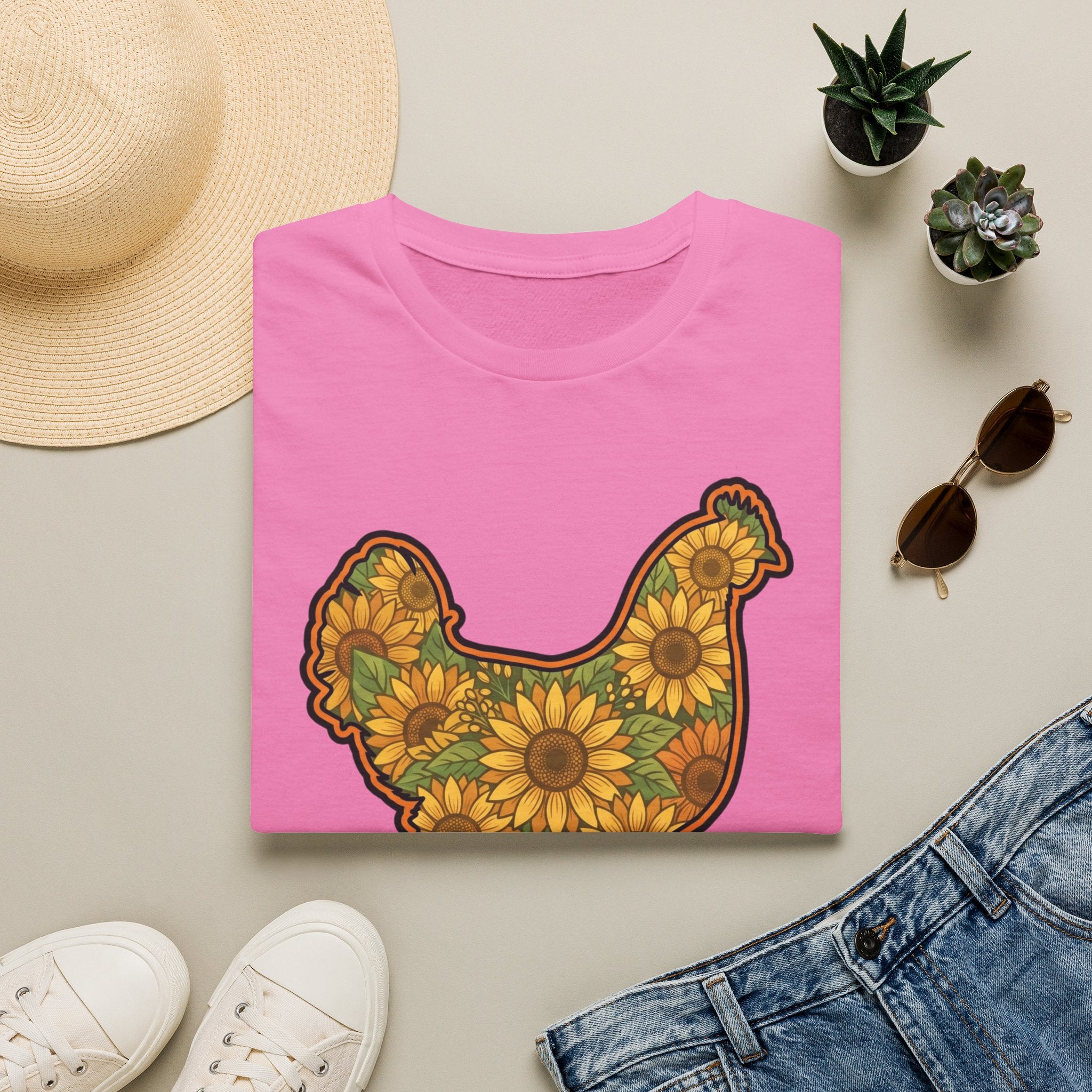 Hen Silhouette Sunflower V T-Shirt