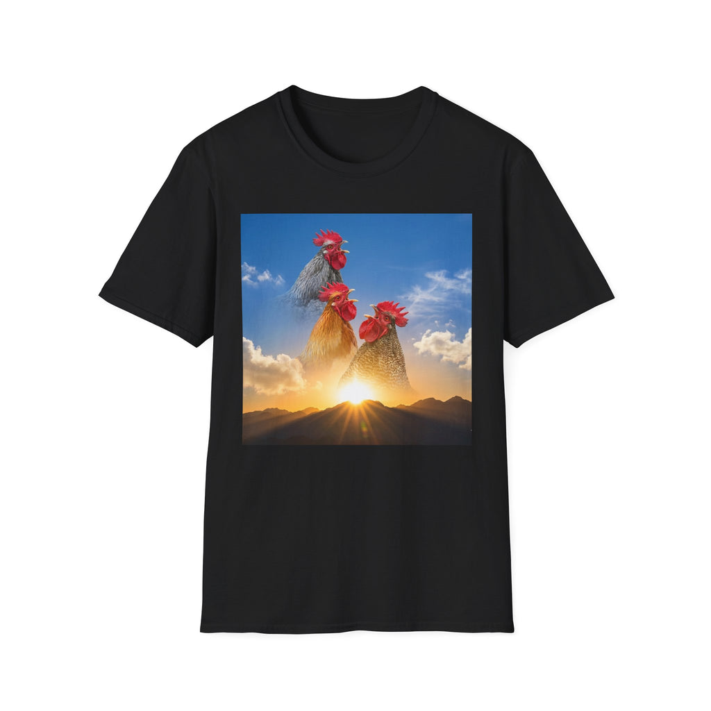 3 Rooster Sunrise Mountain T-Shirt