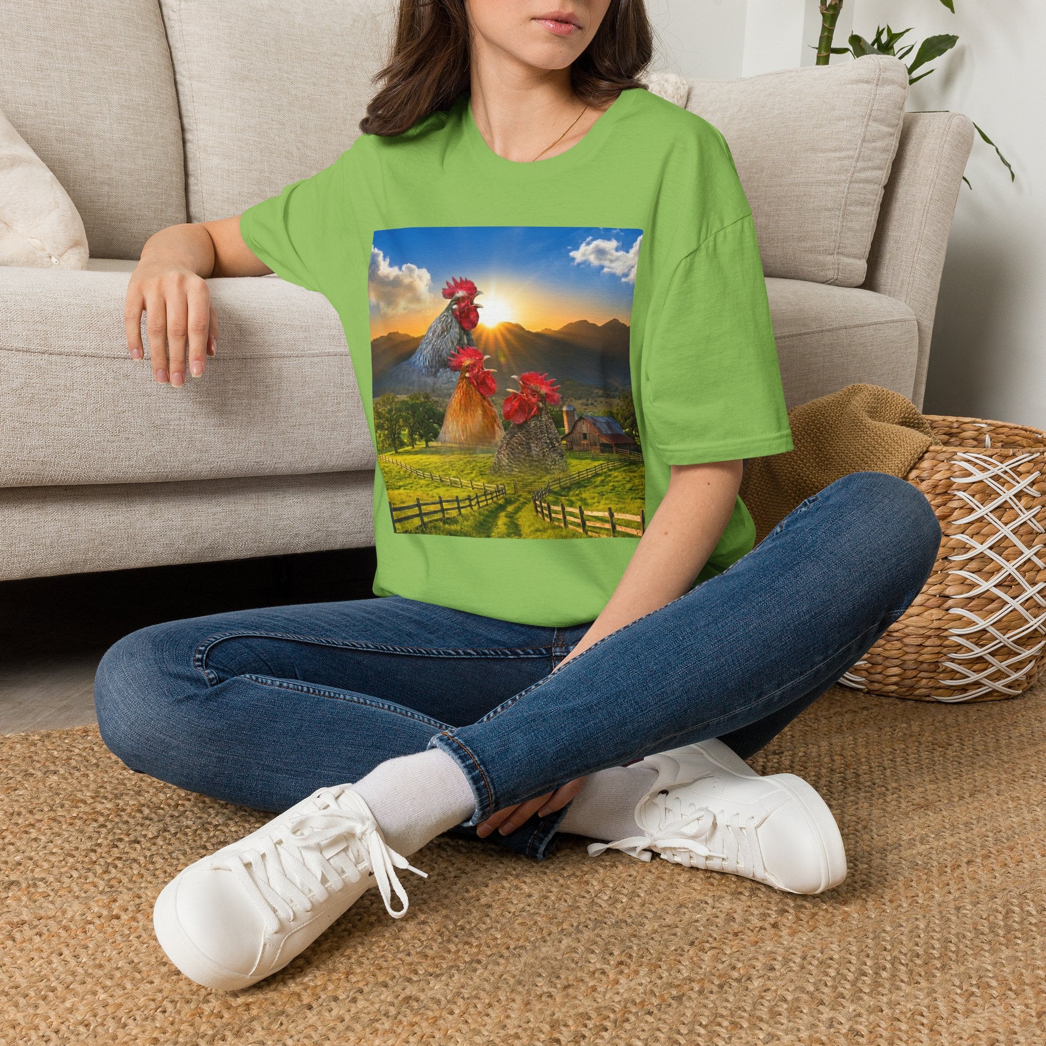 3 Rooster Sunrise Barn T-Shirt