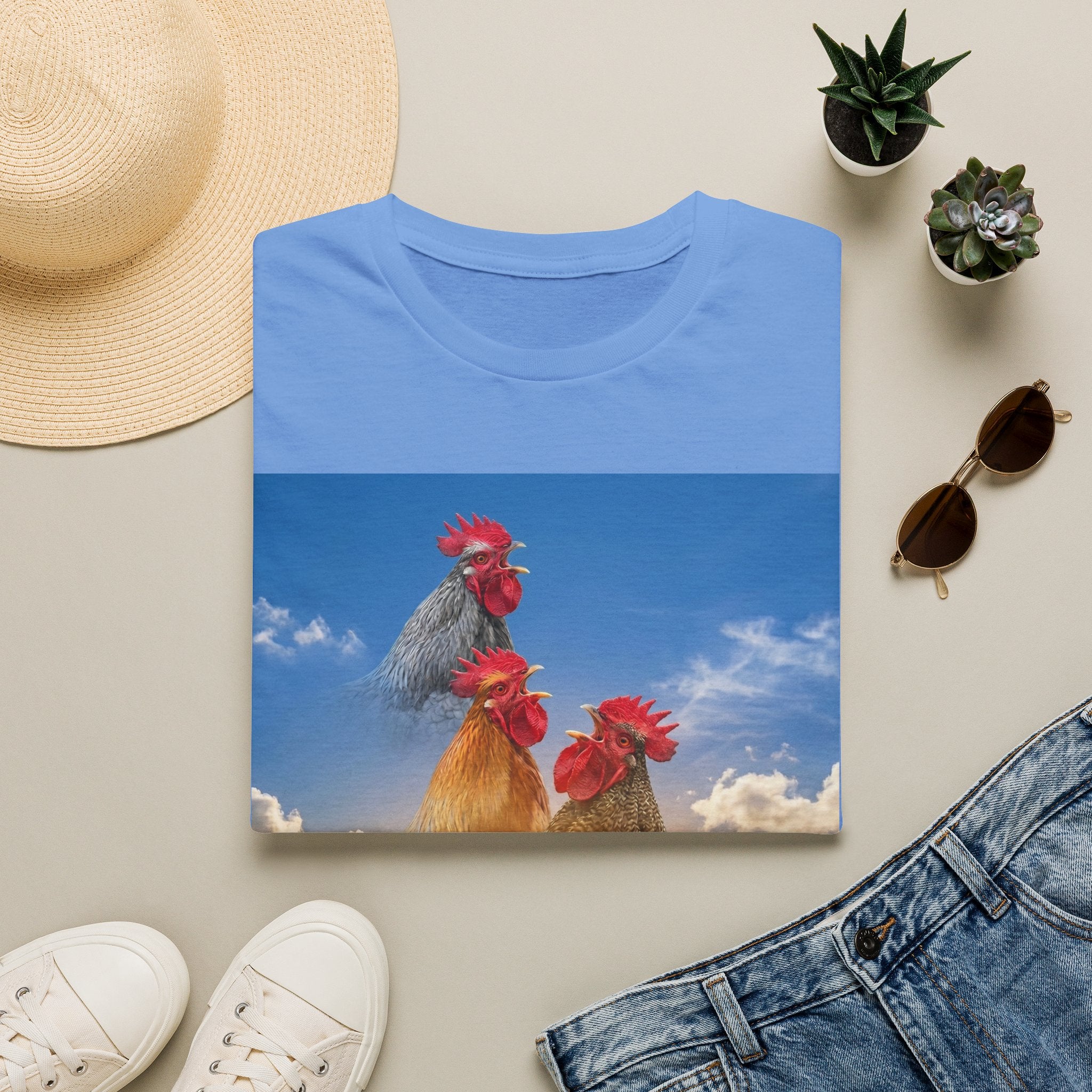 3 Rooster Sunrise Mountain T-Shirt