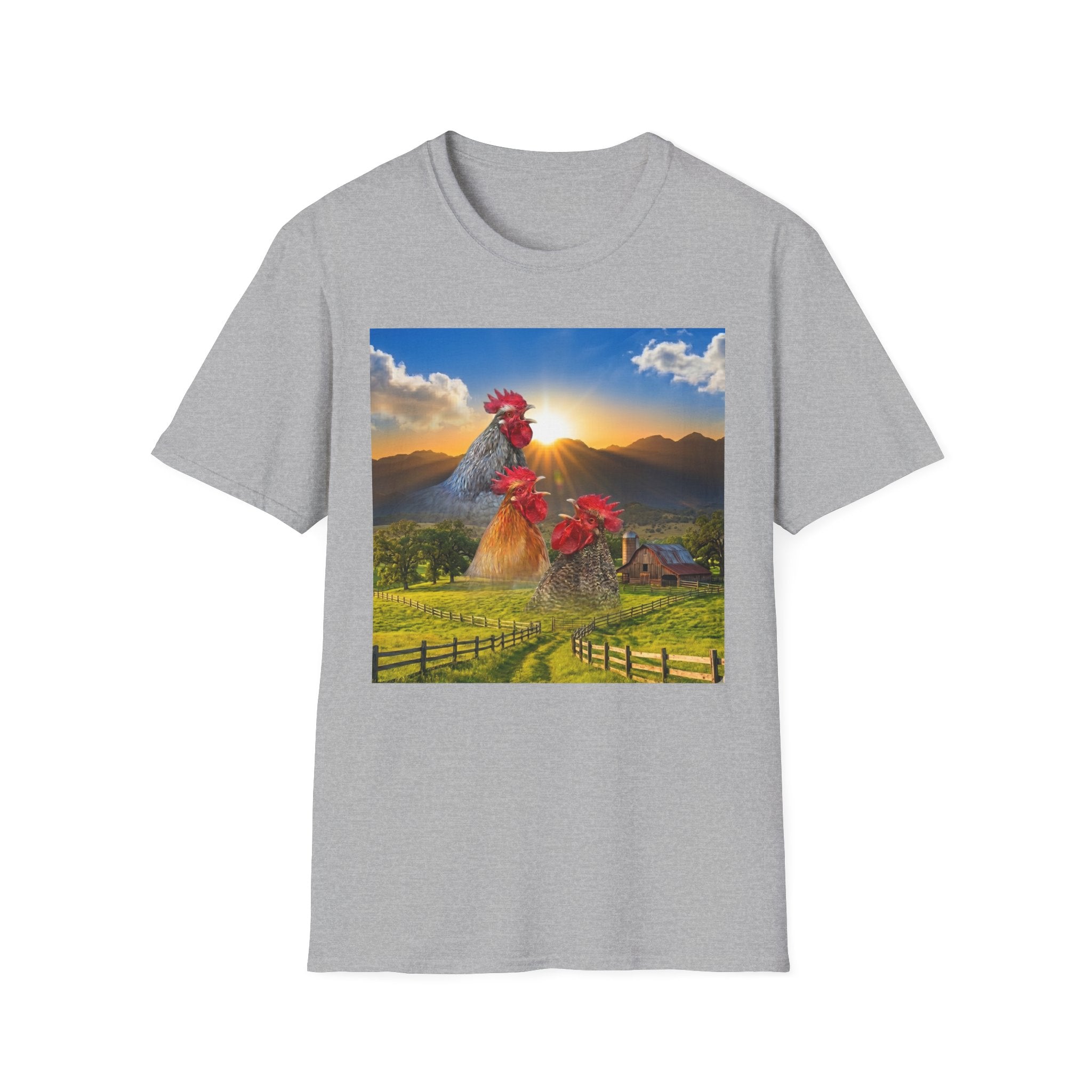 3 Rooster Sunrise Barn T-Shirt