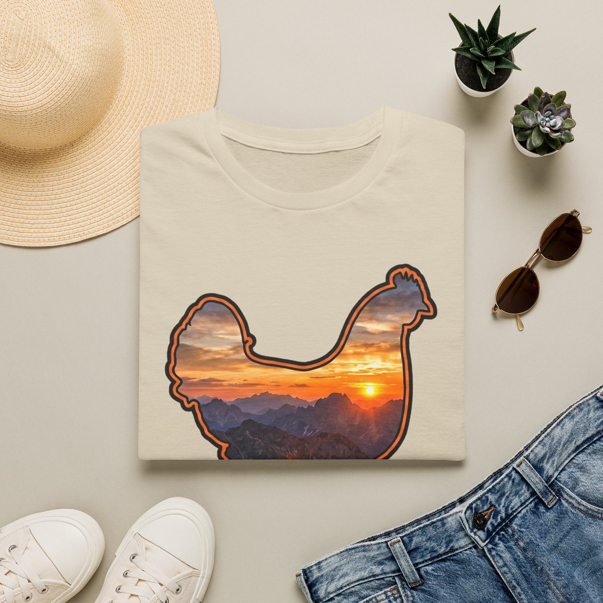 Hen Silhouette Mountain Sunset T-Shirt