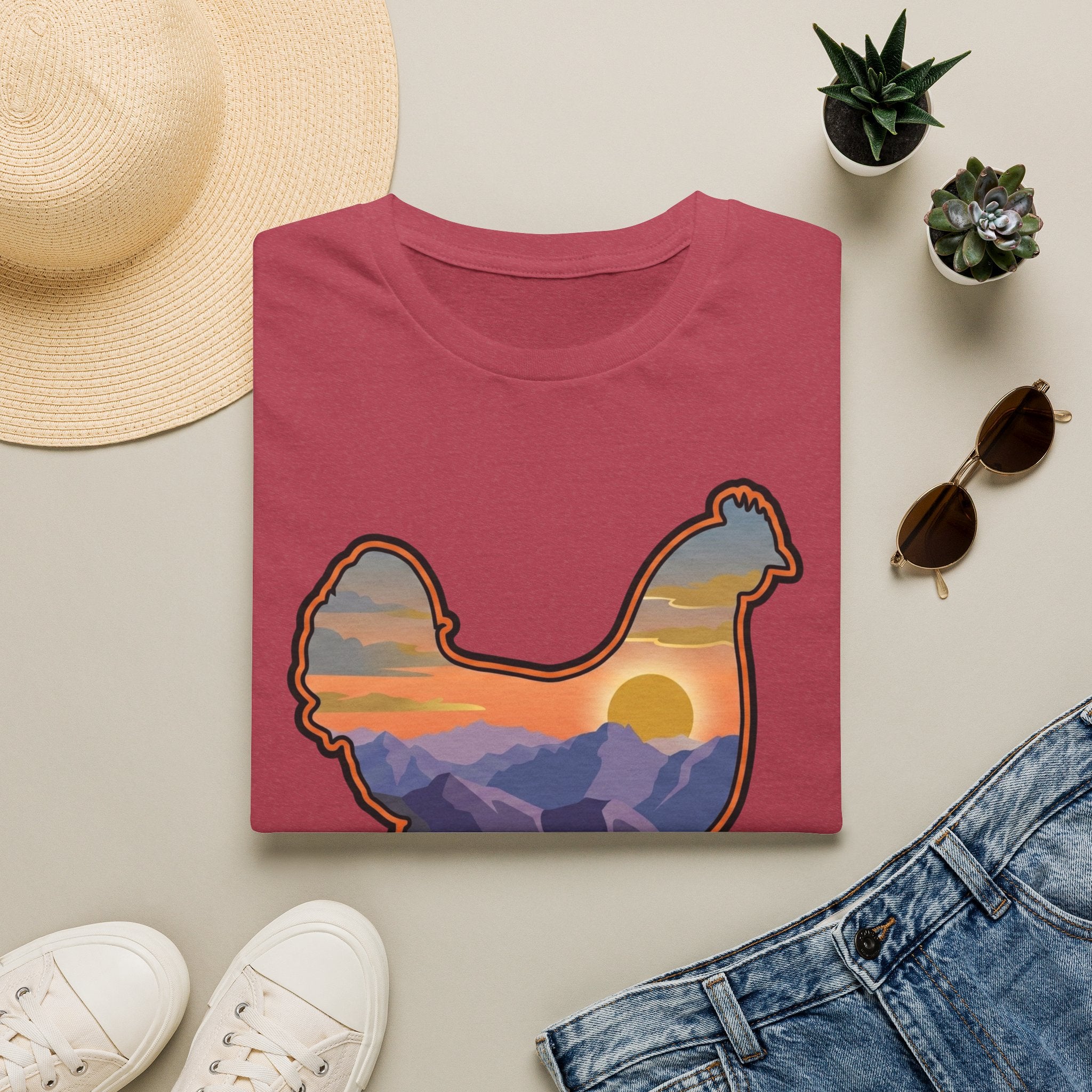 Hen Silhouette Mountain Sunset V T-Shirt
