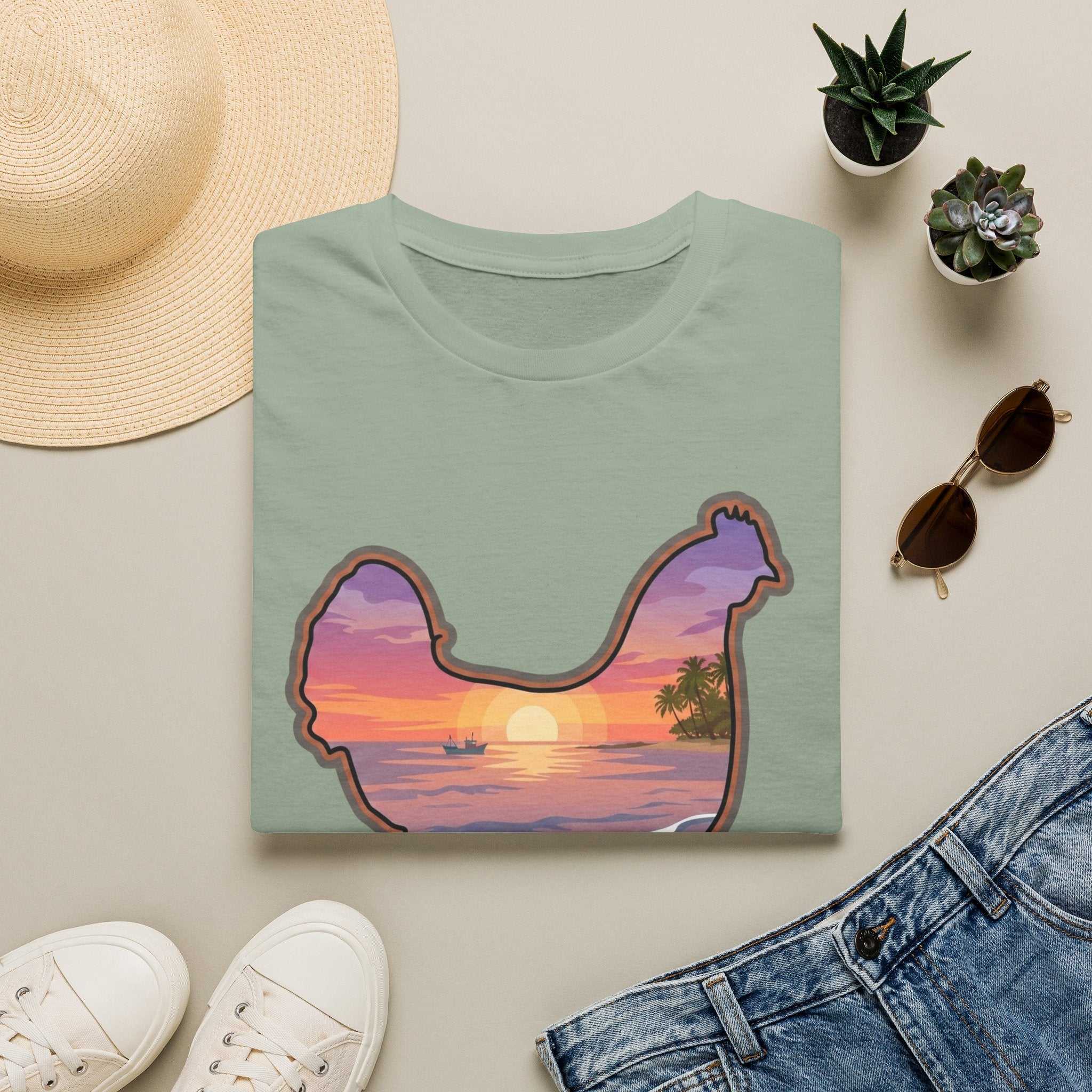 Hen Silhouette Beach V T-Shirt