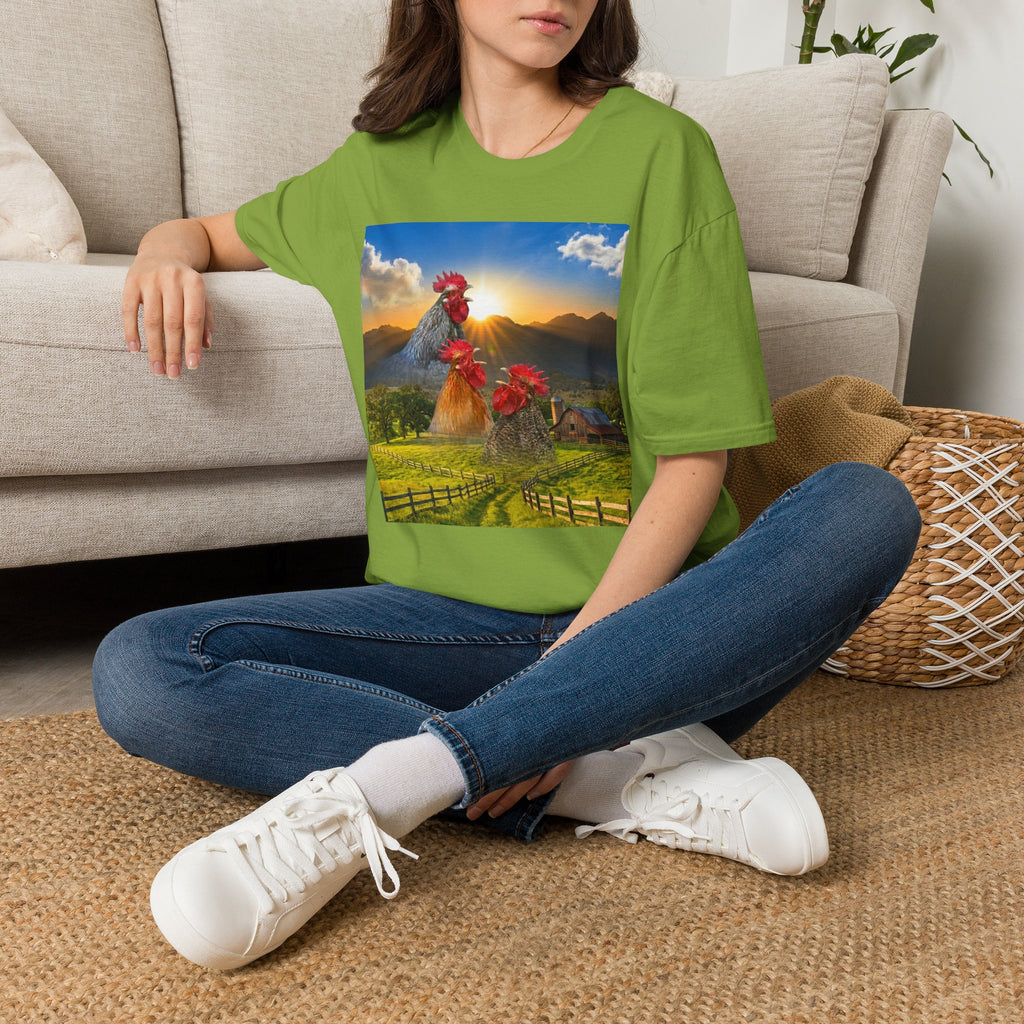 3 Rooster Sunrise Barn T-Shirt