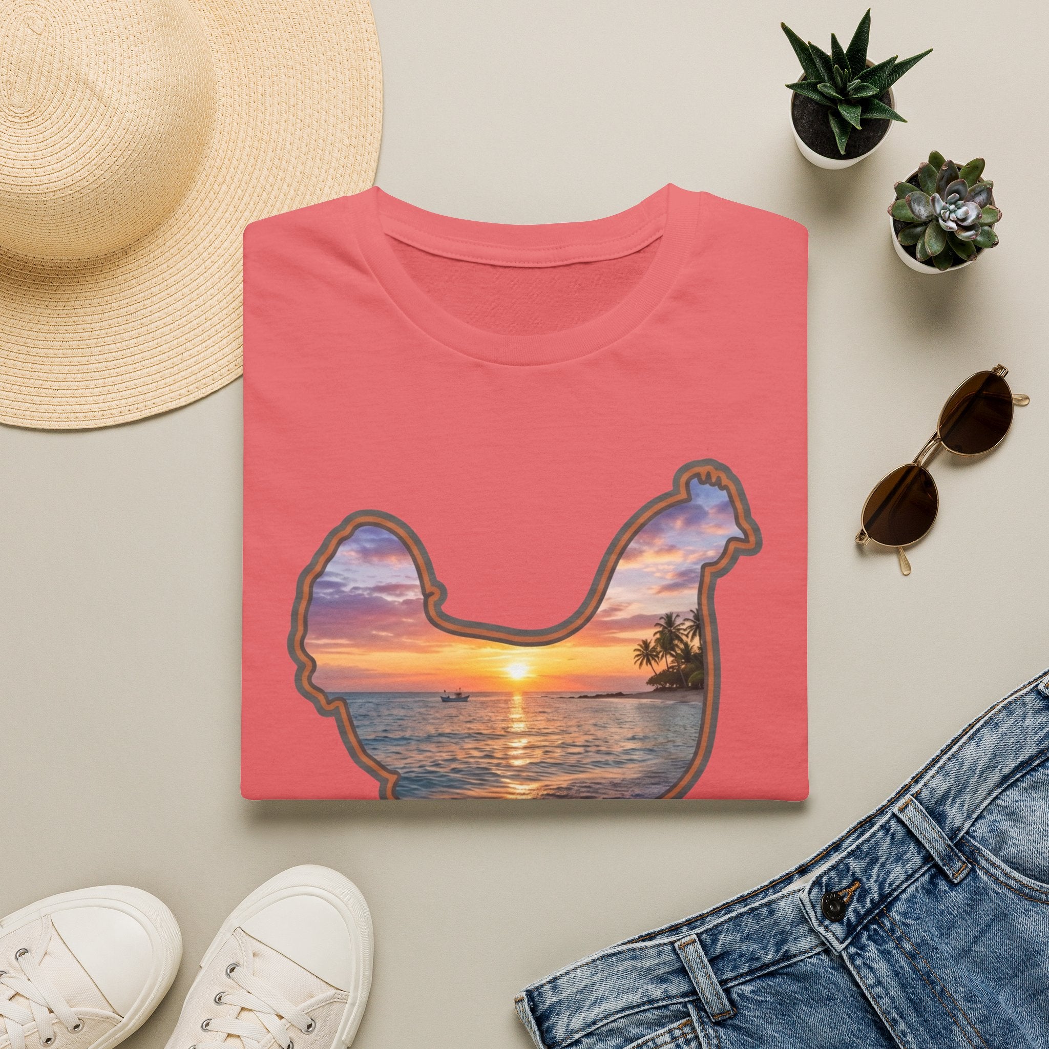 Hen Silhouette Beach T-Shirt