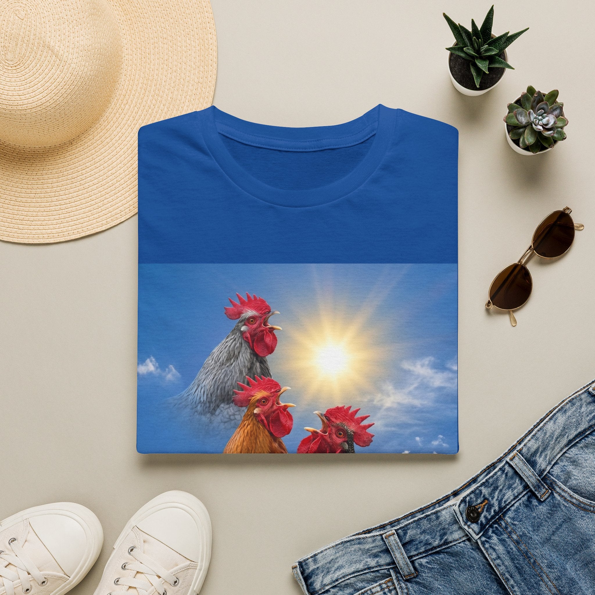 3 Rooster Sun T-Shirt