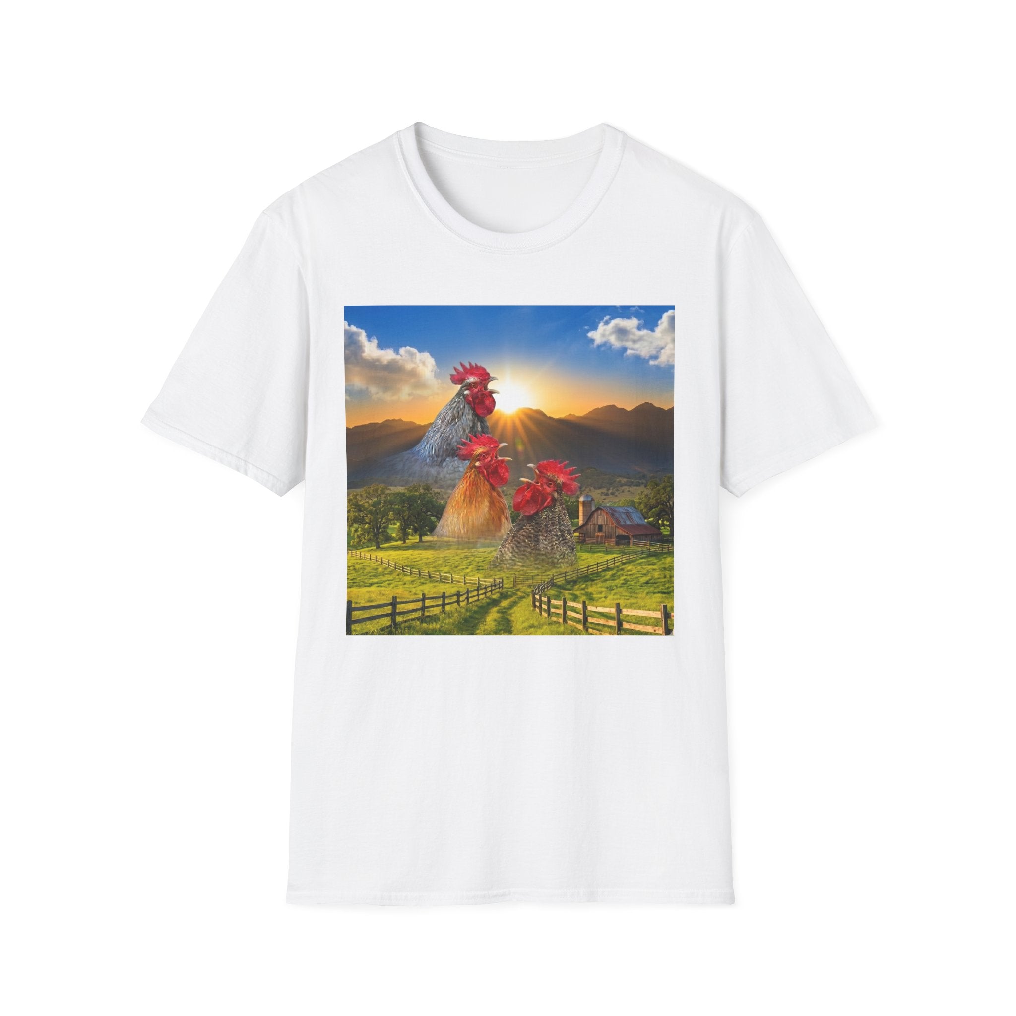 3 Rooster Sunrise Barn T-Shirt