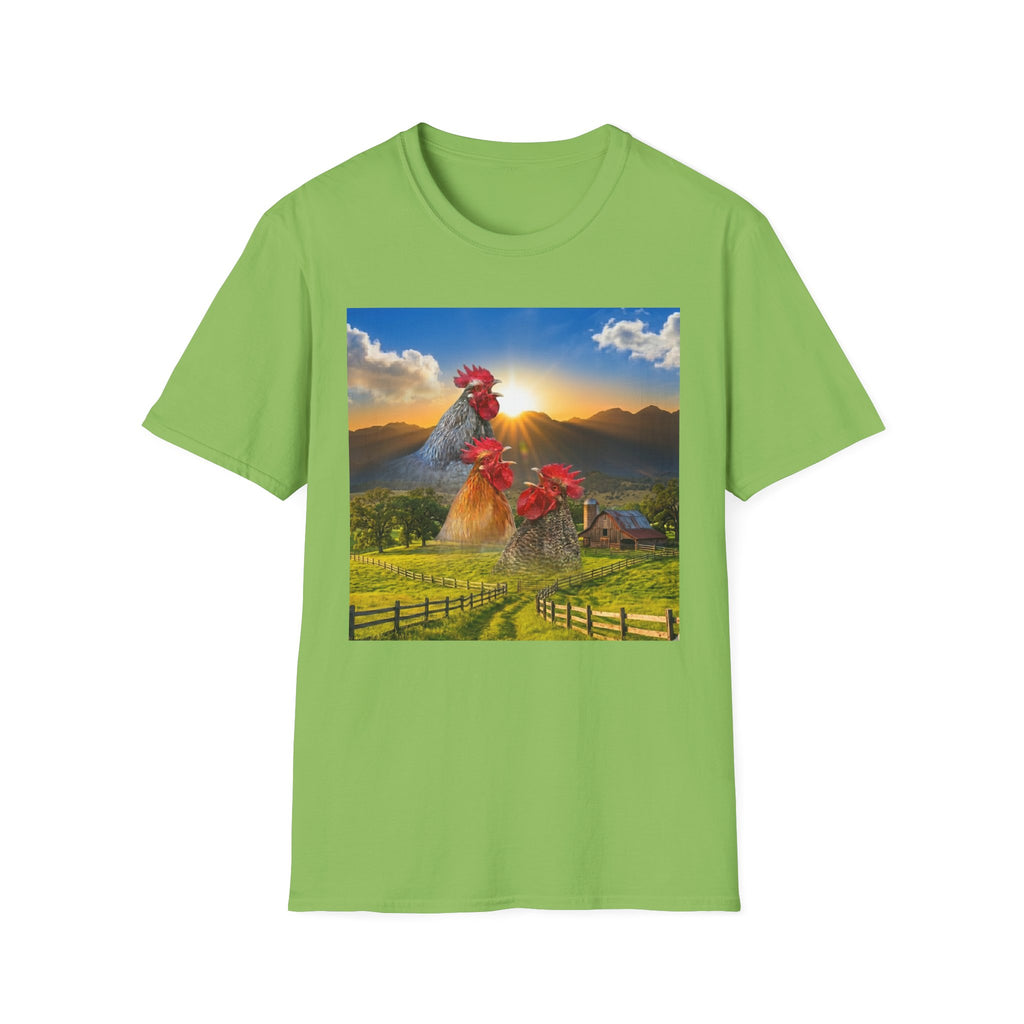 3 Rooster Sunrise Barn T-Shirt