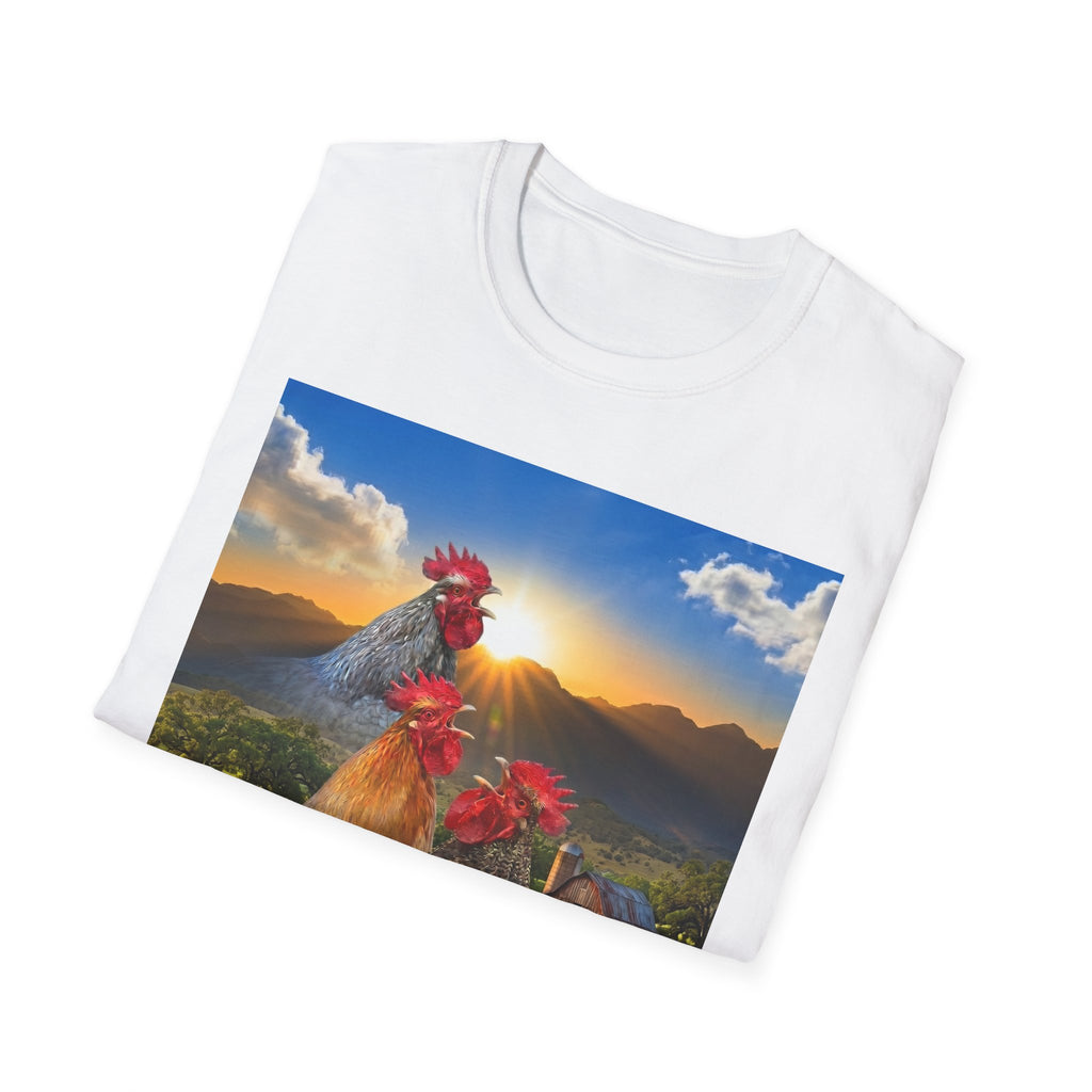 3 Rooster Sunrise Barn T-Shirt