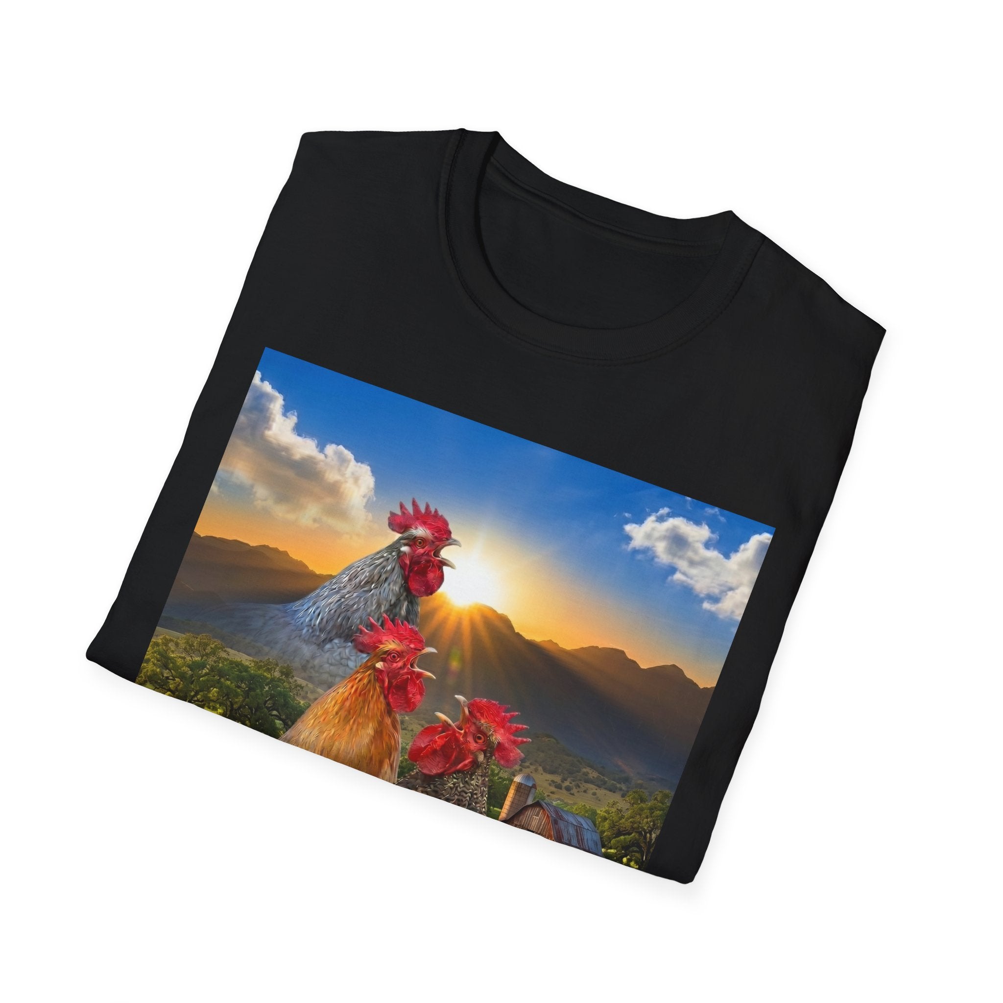 3 Rooster Sunrise Barn T-Shirt