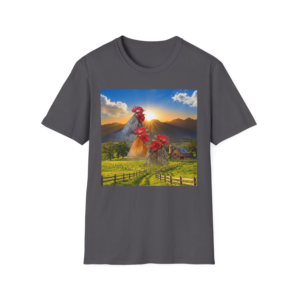 3 Rooster Sunrise Barn T-Shirt