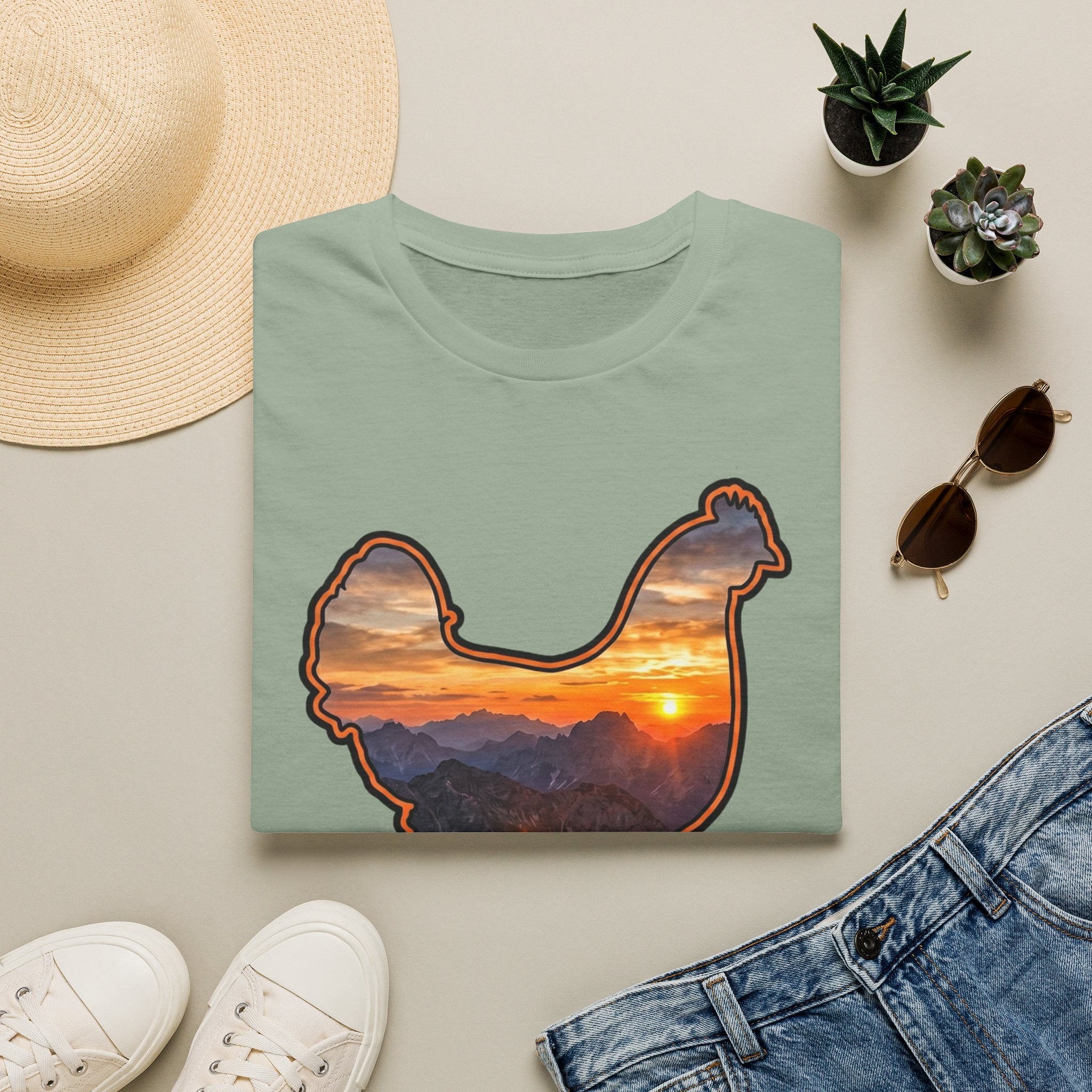 Hen Silhouette Mountain Sunset T-Shirt