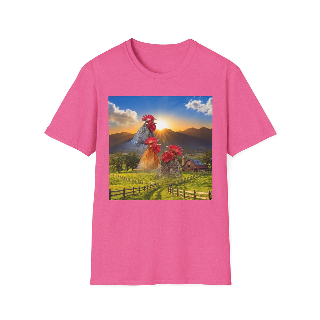 3 Rooster Sunrise Barn T-Shirt
