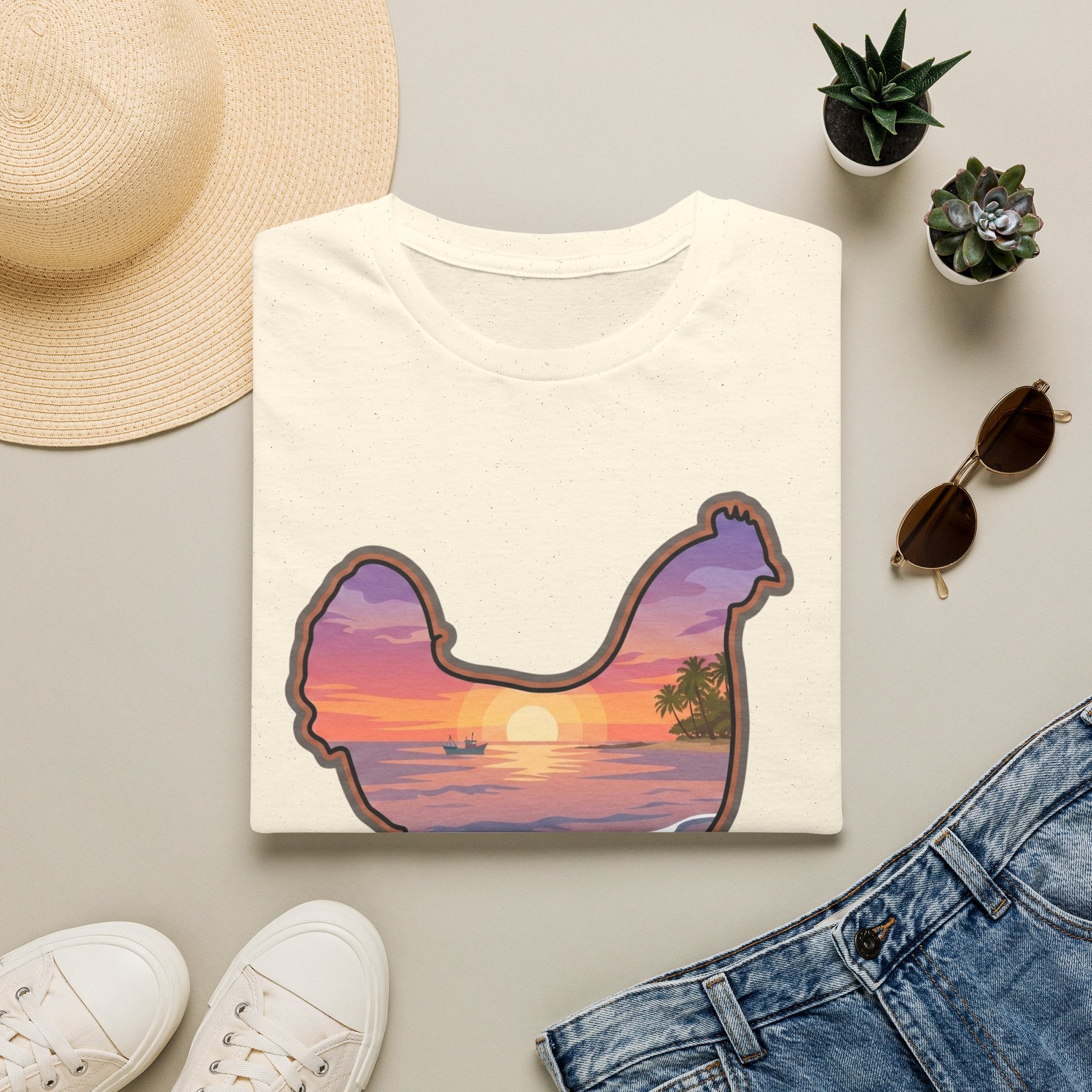 Hen Silhouette Beach V T-Shirt