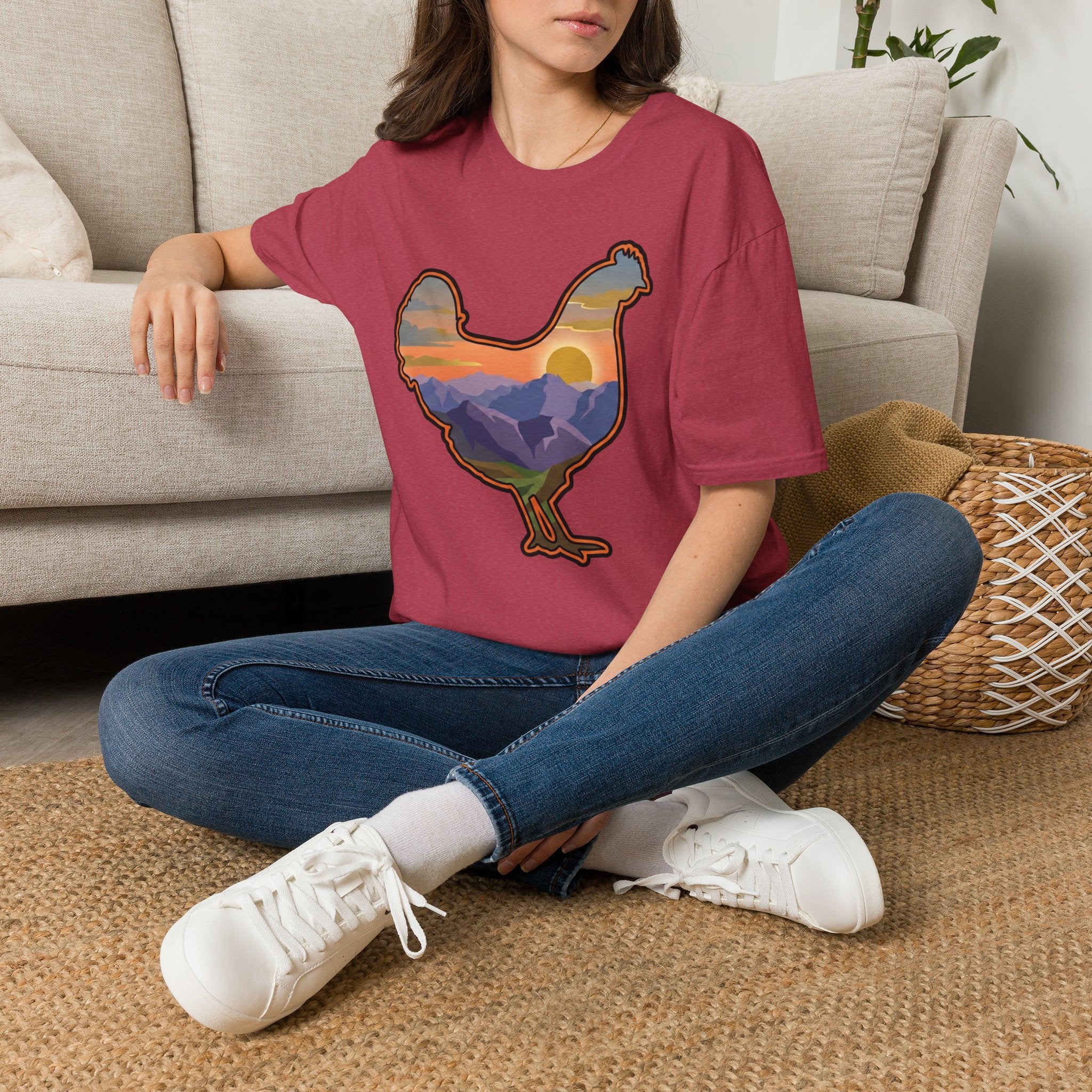 Hen Silhouette Mountain Sunset V T-Shirt